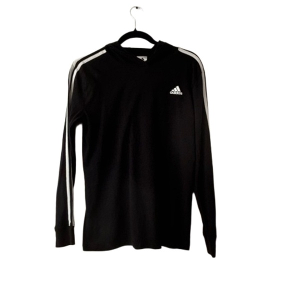 Adidas three stripes black pullover hoodie 100% Cotton size large - Picture 1 of 10